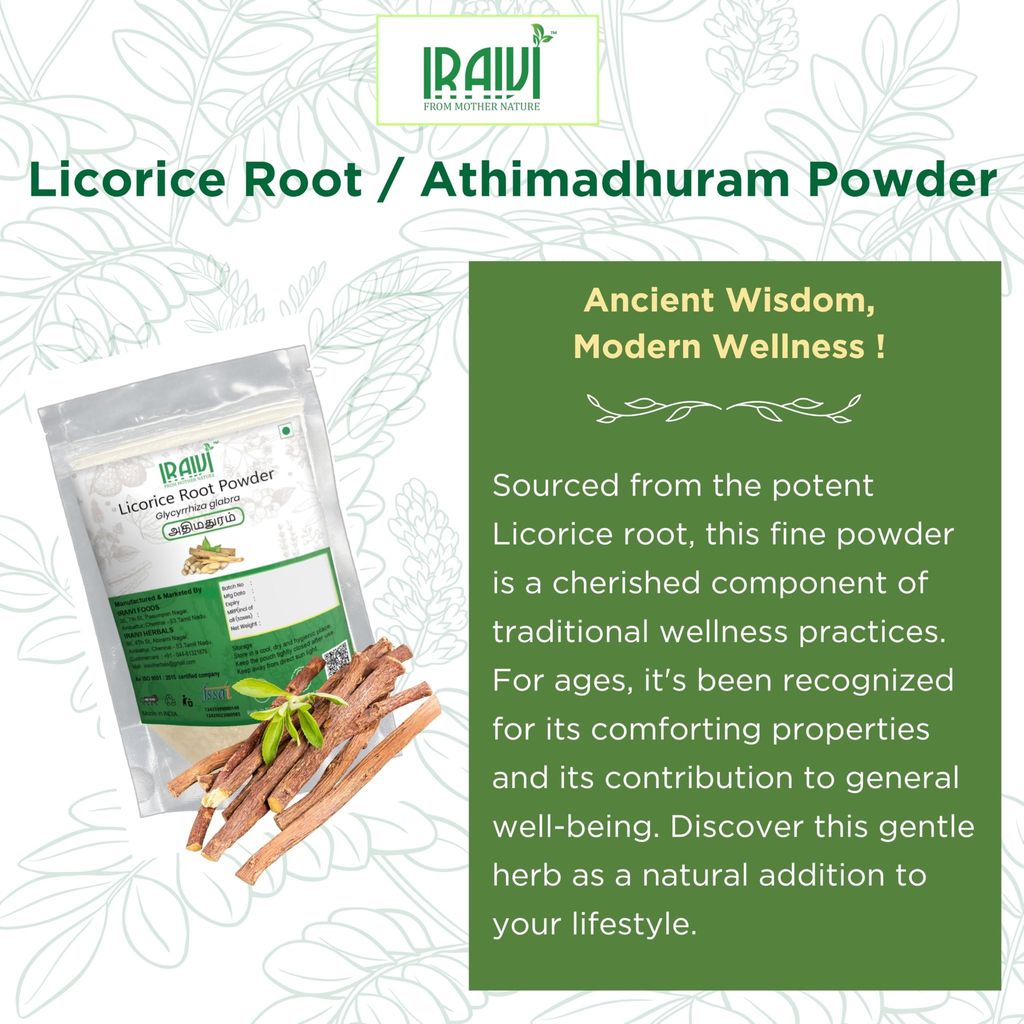 IRAIVI Premium Licorice Root Powder - 200g | Athimathuram | Mulethi | Yashtimadhukam| Irattimadhuram | Jethimad | 100% Pure Yashtimadhu Supplement | Supports Digestive Comfort & Wellness view 2