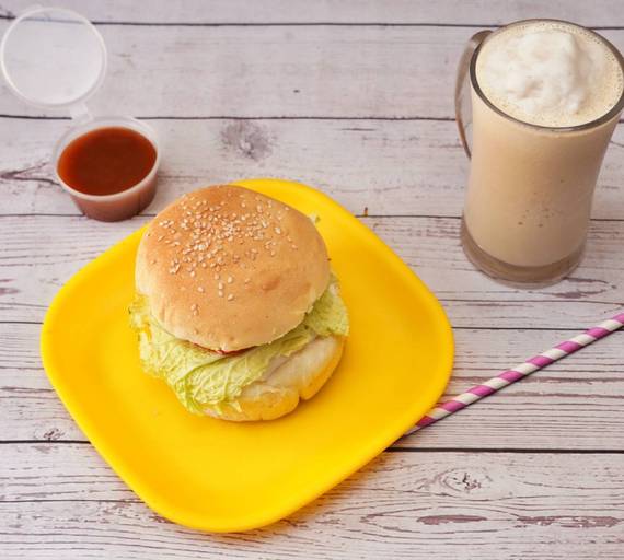 Cheese Chicken Burger + Cold Coffee.