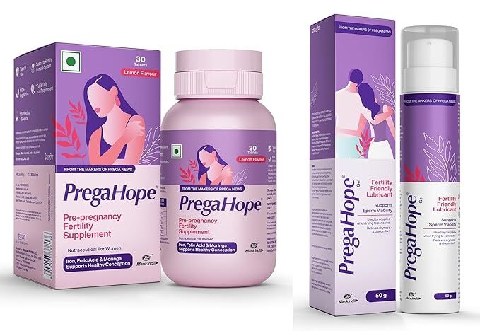PregaHope PrePregnancy Fertility Kit Fertility Supplement with Iron Folic Acid & Moringa (30 Tablets) and Fertility Lubricant Gel (50g)