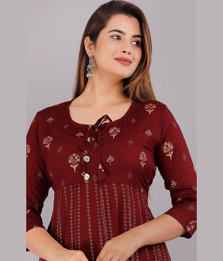 AVEITH - Wine Rayon Women's Anarkali Kurti ( Pack of 1 ) view 2