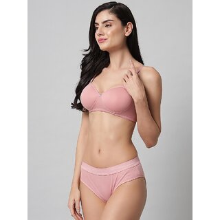 (Pack of 1) DoctorLingerie Solid Pink Lingerie Set - B Cup Padded Bra Panty view 2