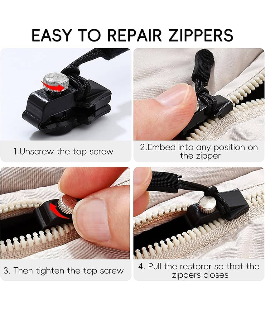 Magnique 8 Pcs Zipper Combo Repair Kit, Instant Zipper Sliders with Nylon Pull Tabs Cords, Replacement Plastic Zipper Pull for Sliding Teeth, Universal Screw Fix Removable Zippers for Bags, Garments, Shoes view 2