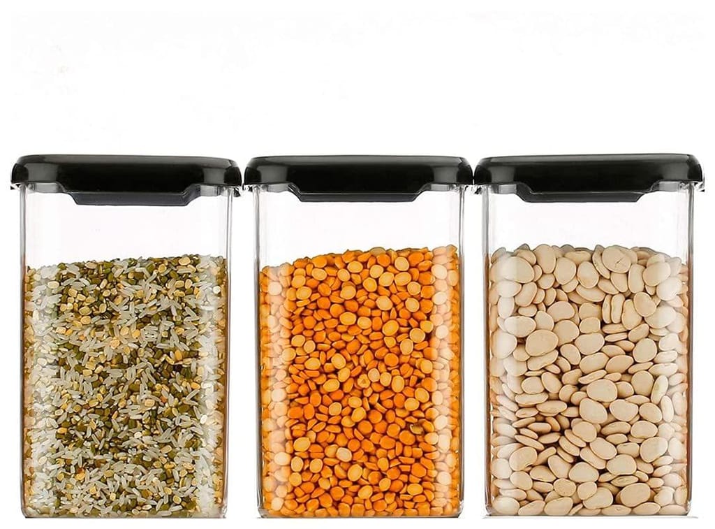 HAPPI Multipurpose Modular Transparent Square Containers Set For Kitchen Storage / Unbreakable Plastic Airtight Box Dabba For Spice,Masala,Cereals, Dal, Dry Fruits, Snacks, Pulses (Multicolor, 1100 Ml Each, Set of 6 pc) view 2
