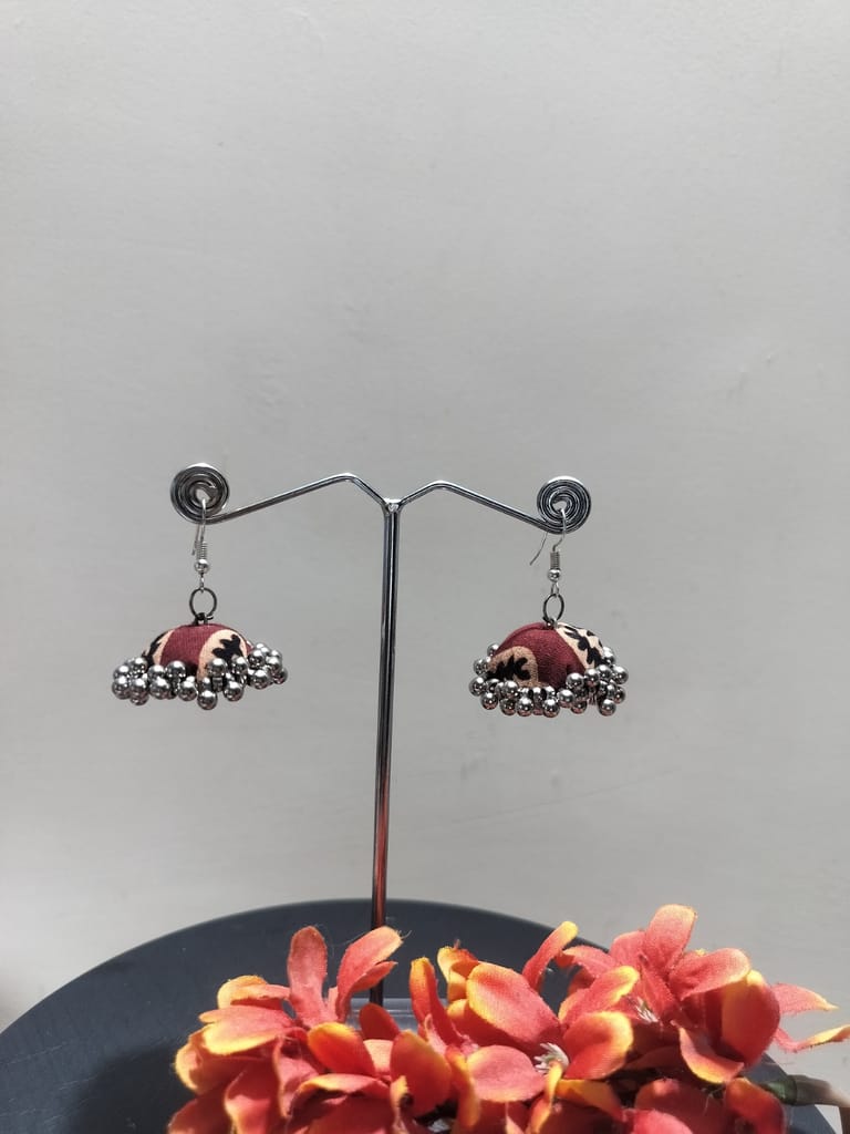 RitzyEra Mehroon Handmade Ajrakh Jhumkas view 2