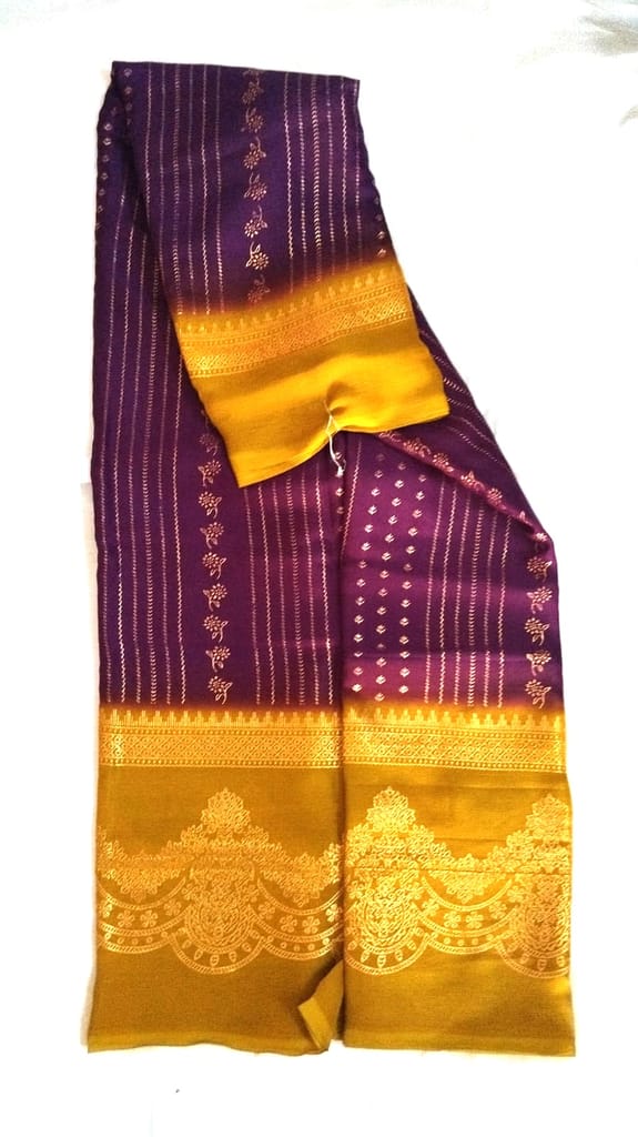 Maroon and gold zari silk saree with floral motifs view 2