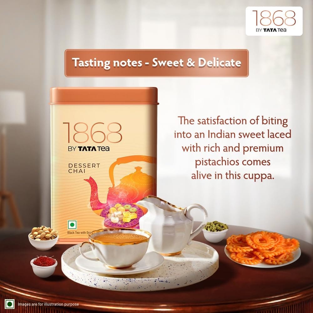 1868 by Tata Tea Dessert Chai | 50g | Black Tea with Spice | Sweet & Rich Flavours of Kesar Pista | Floating Aroma of Cardamom view 2