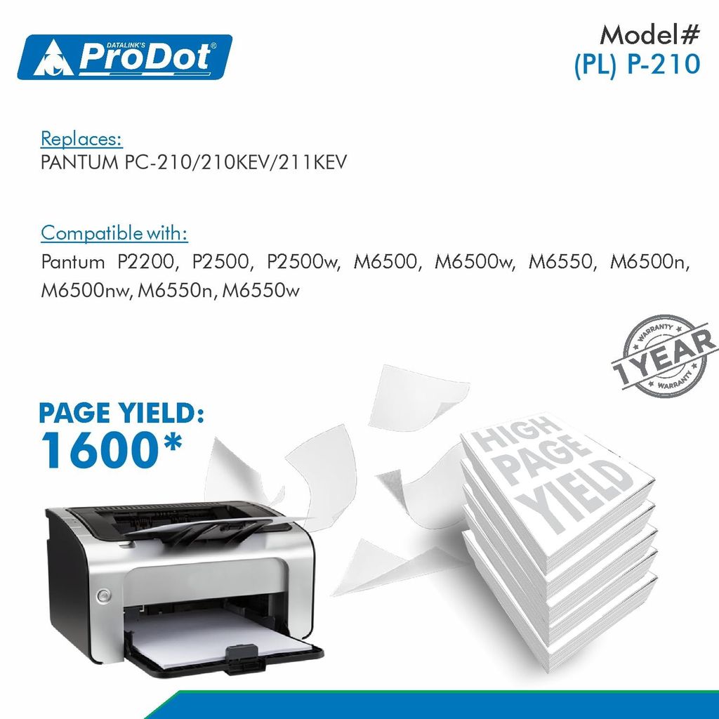 ProDot (PL P-210 Laser Toner Cartridge Compatible with PANTUM PC-210/210KEV/211KEV P2200, P2500, P2500w, M6500, M6500w, M6550, M6500n, M6500nw, M6550n, M6550w Printers view 2