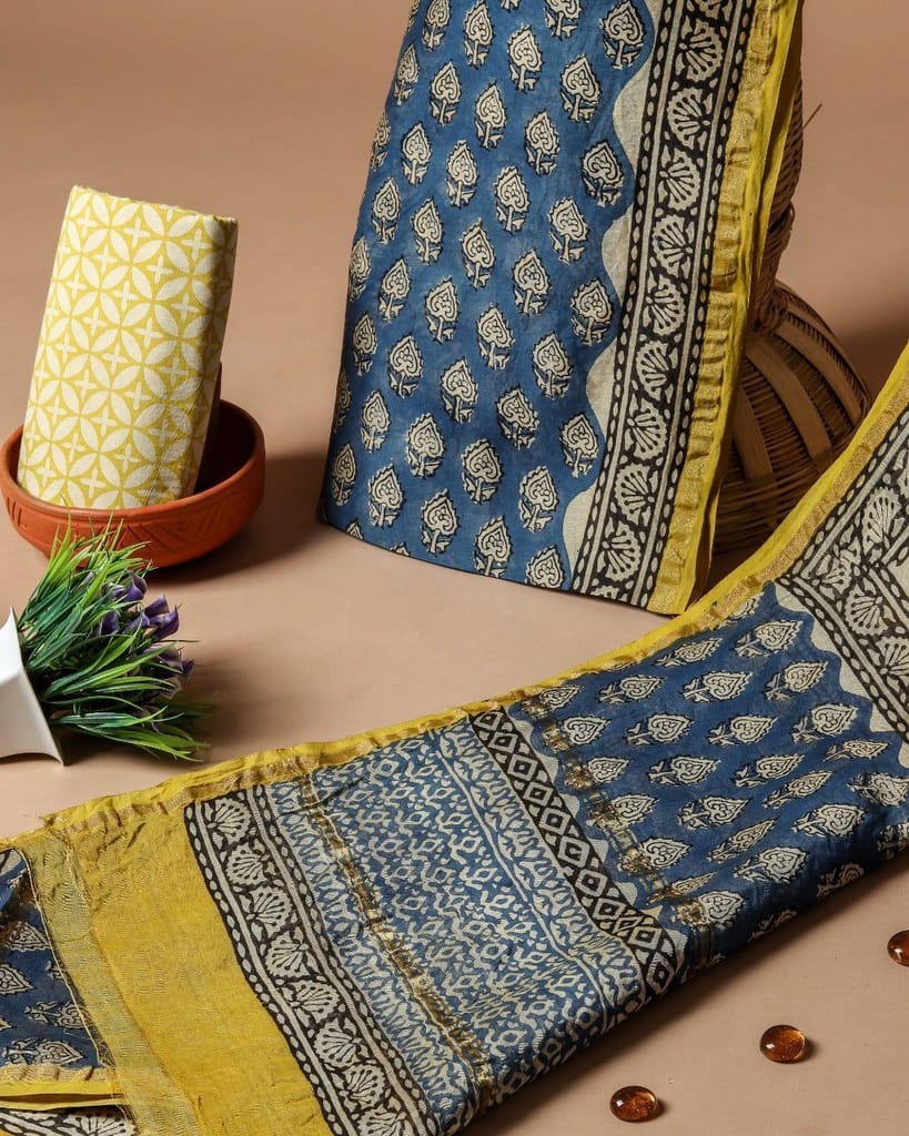 Designer Hand Block Print Chanderi Silk Suit Set (CHA471) view 2