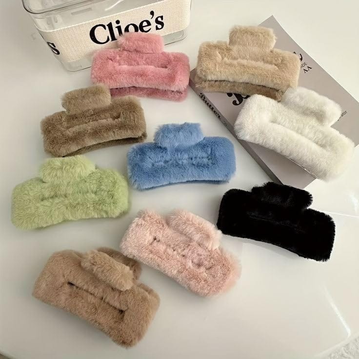 3 Pieces Furry Faux Fur Hair Claw Clips view 2