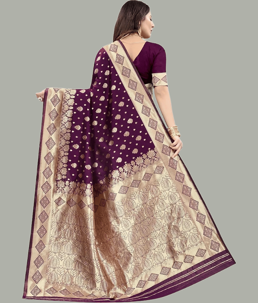 GARIYA Banarasi Silk Embellished Saree With Unstitched Blouse Piece ( Wine ) view 2