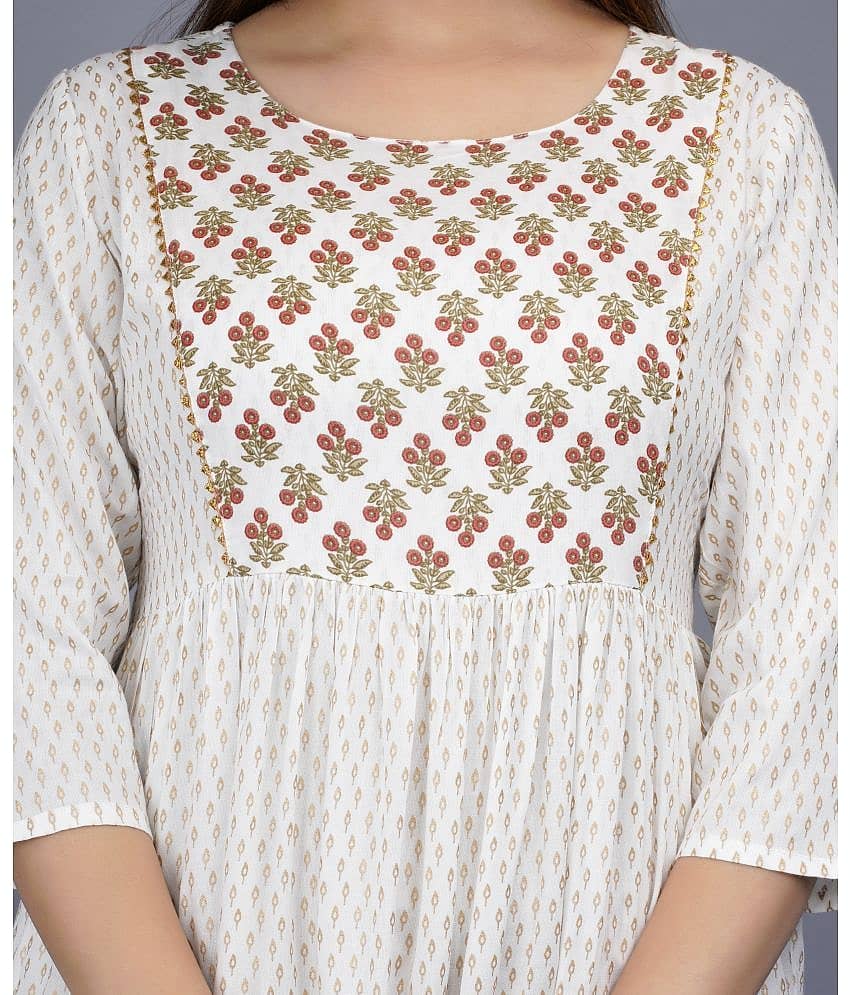Smien - Off White Rayon Women's Flared Kurti ( Pack of 1 ) view 2