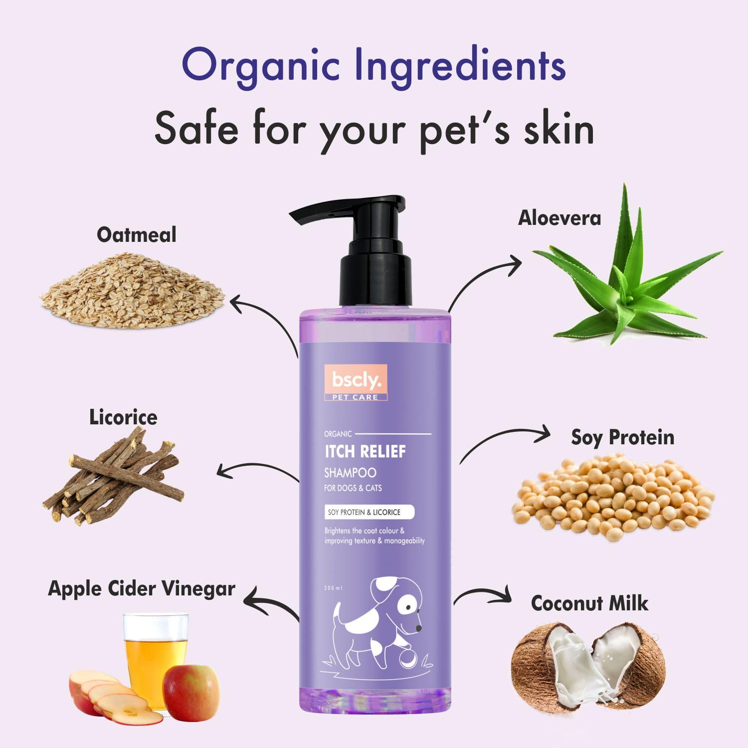 Bscly Itch Relief Dog Shampoo with Argan Oil & Olive Oil | Dog Shampoo for Pomeranian, Shih tzu Puppy, German Shepherd, Labrador & Golden Retriever, 200 ml view 2
