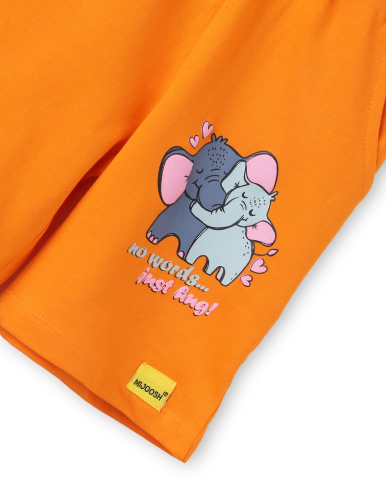 Girls Shorts Cotton French Terry Vibrant Orange Cute Couple Elephant view 2
