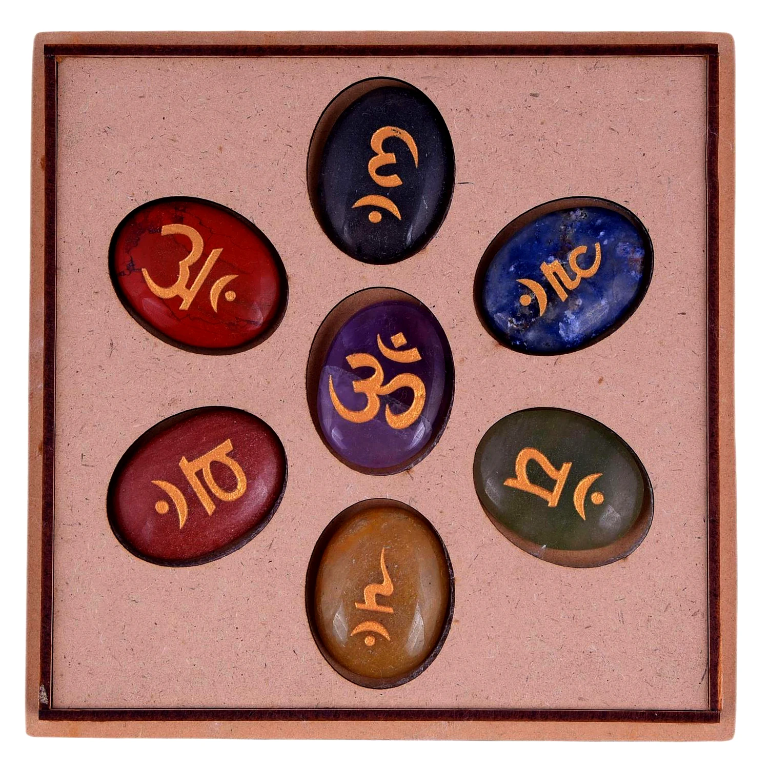 Seven Chakra Stones with Sanskrit Symbol Stones Positive Energy Crystal Meditation Ornament Engraved Oval Reiki Set(KI_04) by Krishna Impex view 2
