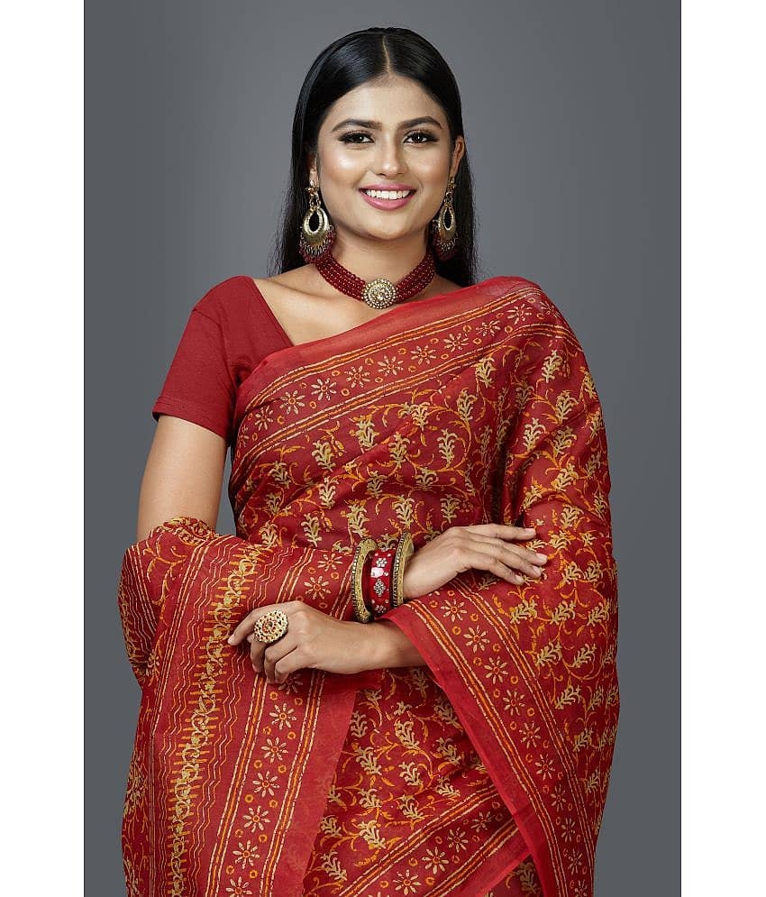 SHANVIKA Cotton Printed Saree Without Blouse Piece ( Red ) view 2