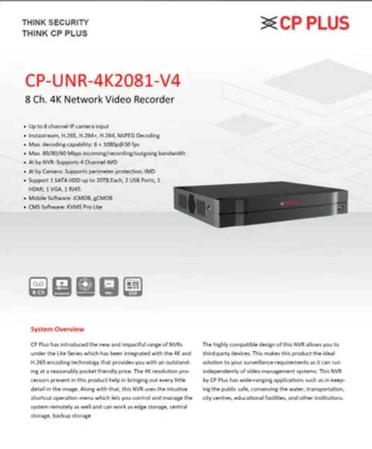 CP Plus UNR-4K2081-V4 8 Ch 4G Network Video Recorder view 2