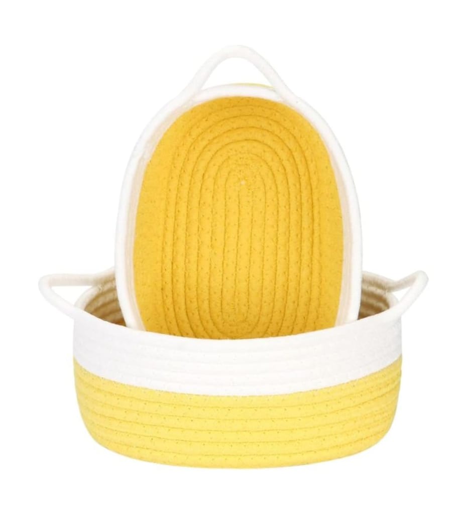 Generic Cotton White 2 Pcs Storage Basket For Clothes (Yellow-White)-PID66477 view 2