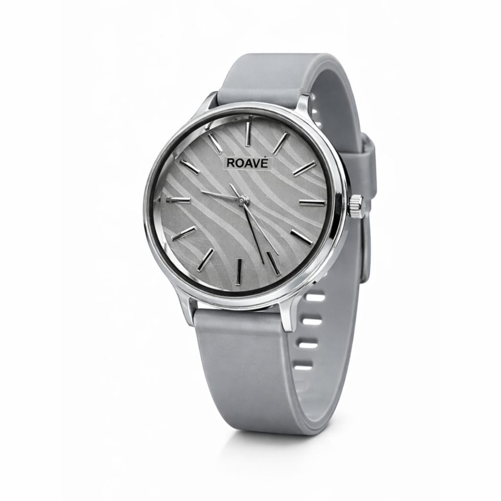 ROAVÉ Quartz Round Silicone Band Casual Analog Watch For Women With Buckle Clasp - Grey