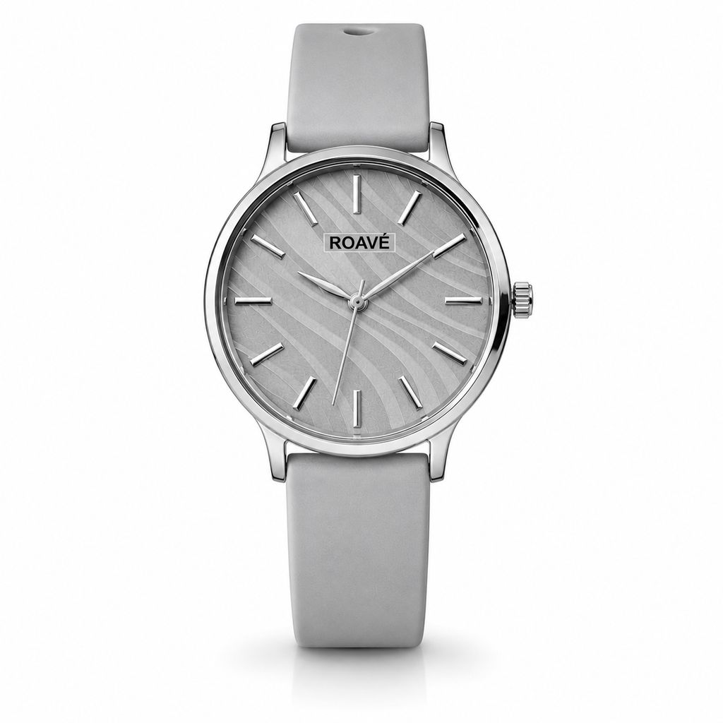 ROAVÉ Quartz Round Silicone Band Casual Analog Watch For Women With Buckle Clasp - Grey view 2