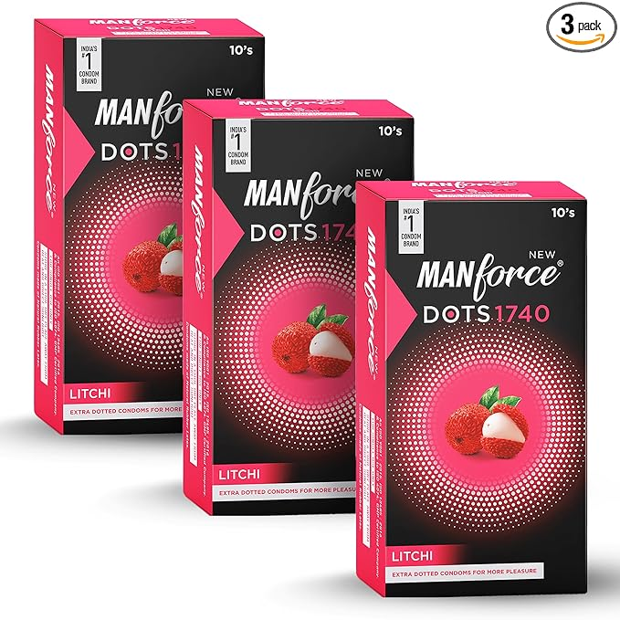 MANFORCE Litchi Flavoured - 1500 Dots Combo 3 (Concealed/Confidential Packaging) Condom (Set of 3 30 Sheets)