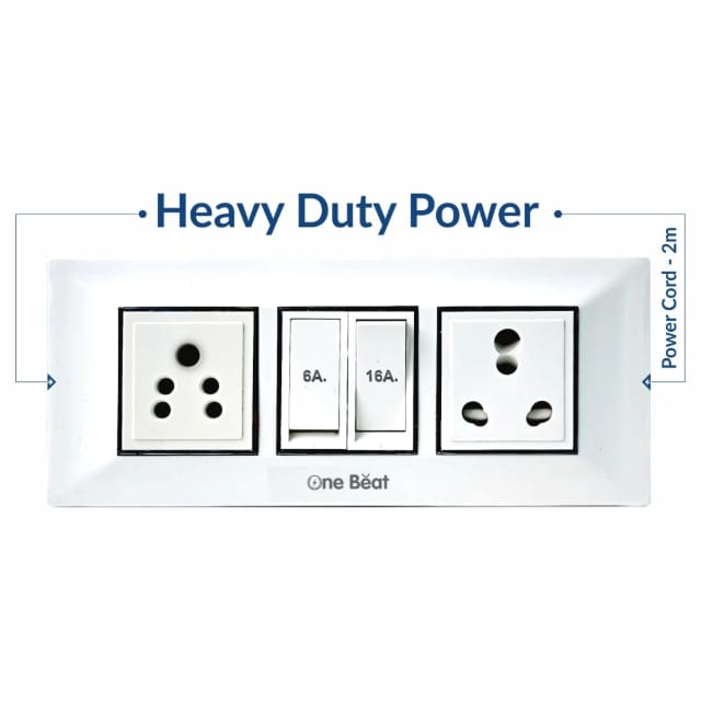 One Beat Extension Board with 2 Socket, One 6A and One 16A - Heavy Duty 16A Switch, Heavy Duty 16A Socket, Safety Shutter on 16A Socket with 2 Meter Power Cord - Multcolor (2 Socket) view 2