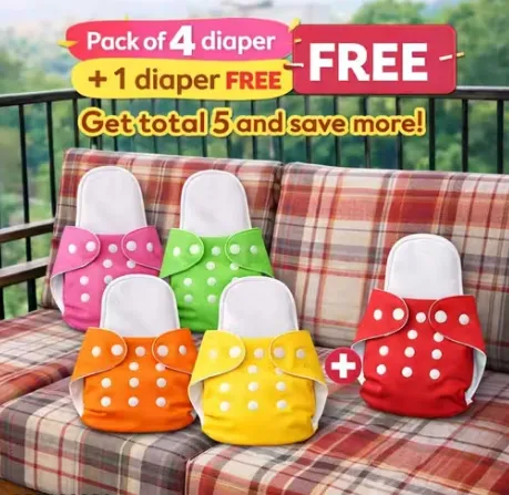 Multicolor Reusable Baby Diaper with Soft Inner Layer Pack of 5