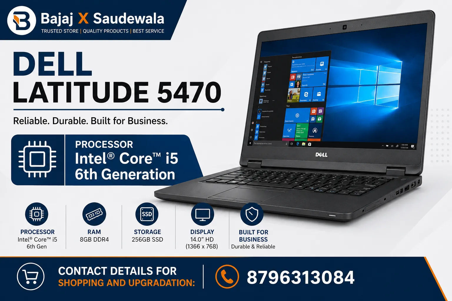 Dell Latitude 5470 Intel Core i5 6th Gen 14" HD Display Laptop Windows 10 with MS Office 2016 (Refurbished) view 2