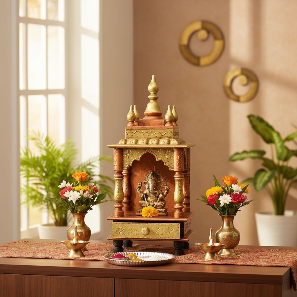 Copper Beautifull Indian Wooden Temple Mandir view 2