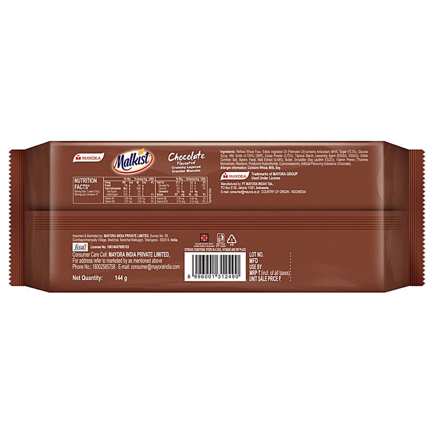 Malkist Chocolate Flavoured Cracker Biscuits, Family Pack, 144 G Pouch view 2