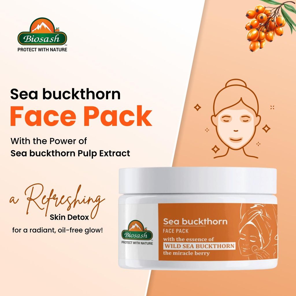 Sea Buckthorn Face Pack – Natural Deep Cleansing & Rejuvenating Face Mask with Organic Sea Buckthorn Oil, Antioxidants & Vitamins – 50g view 2