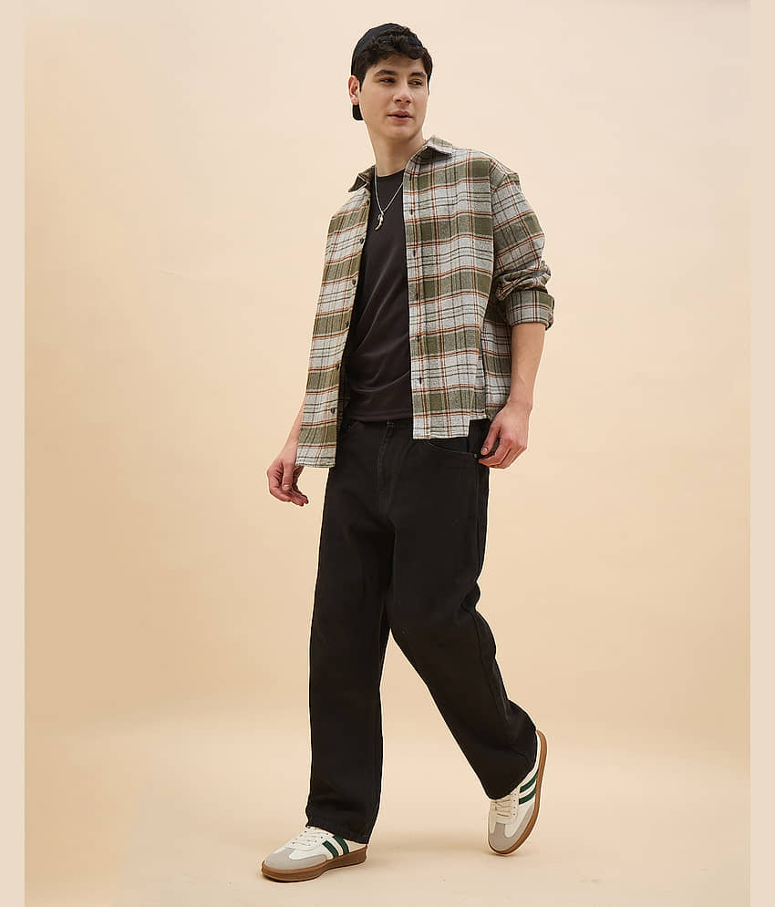 Chimpaaanzee Cotton Blend Oversized Fit Checks Full Sleeves Men's Casual Shirt - Green ( Pack of 1 ) view 2
