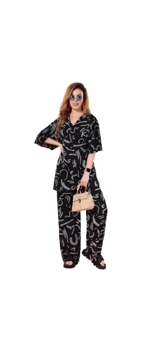 KOI SLEEPWEAR Premium Lissybissy Kaftan Co-ord Set for Women (Free Size Black Color) view 2