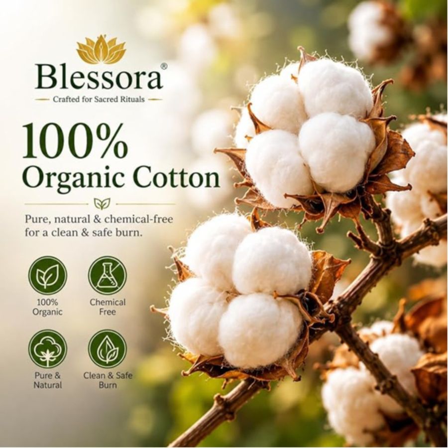 Round Cotton Wicks Diya Batti - White Phool Rui for Pooja | Long Lasting Aarti Use | Temple Daily Worship (Pack of 1800 Pcs) view 2