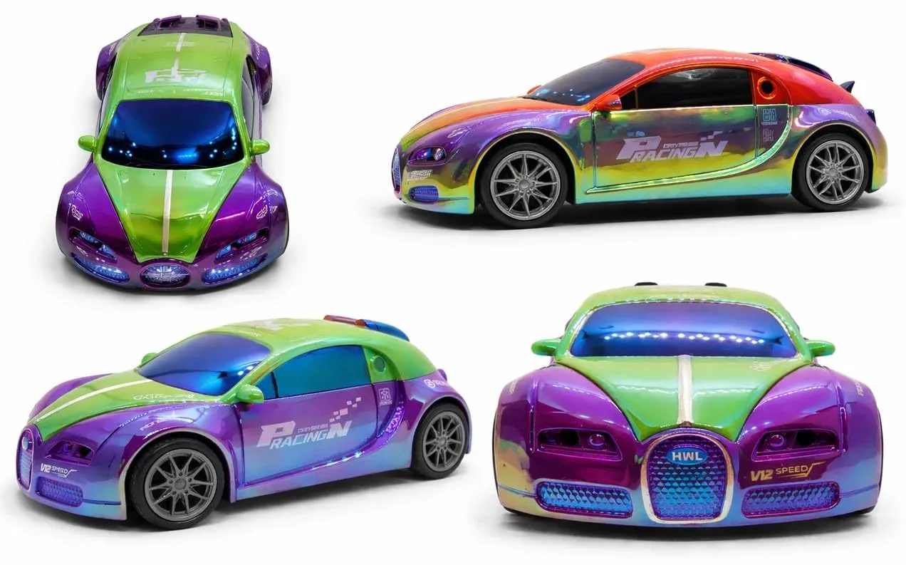 Friction Powered Racing Sports Car Toy, Pull Back Drift Action Vehicle for Boys and Girls, Purple and Green, 14x6.3x4.3 cm view 2