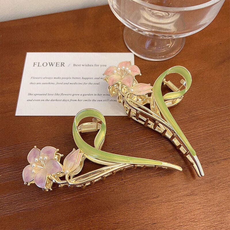 1pc Assosted Color Flower Design Metal Hair Claw Clip view 2