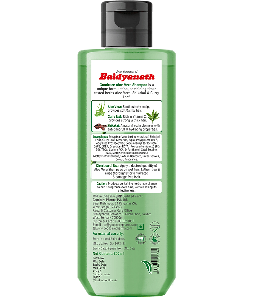 Goodcare Aloe Vera Shampoo, With Shikakai and Curry Leaves, Fights Dandruff, Sulphate and Paraben-Free, For Smooth, Hydrated Hair 200ml view 2