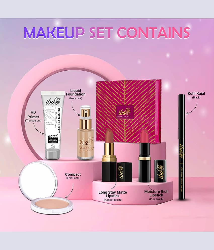 Iba Makeup Gift Set for Women Set of Foundation, Compact, Primer, Lipsticks, Kajal, suitable for medium skin tone (Pack of 6) view 2