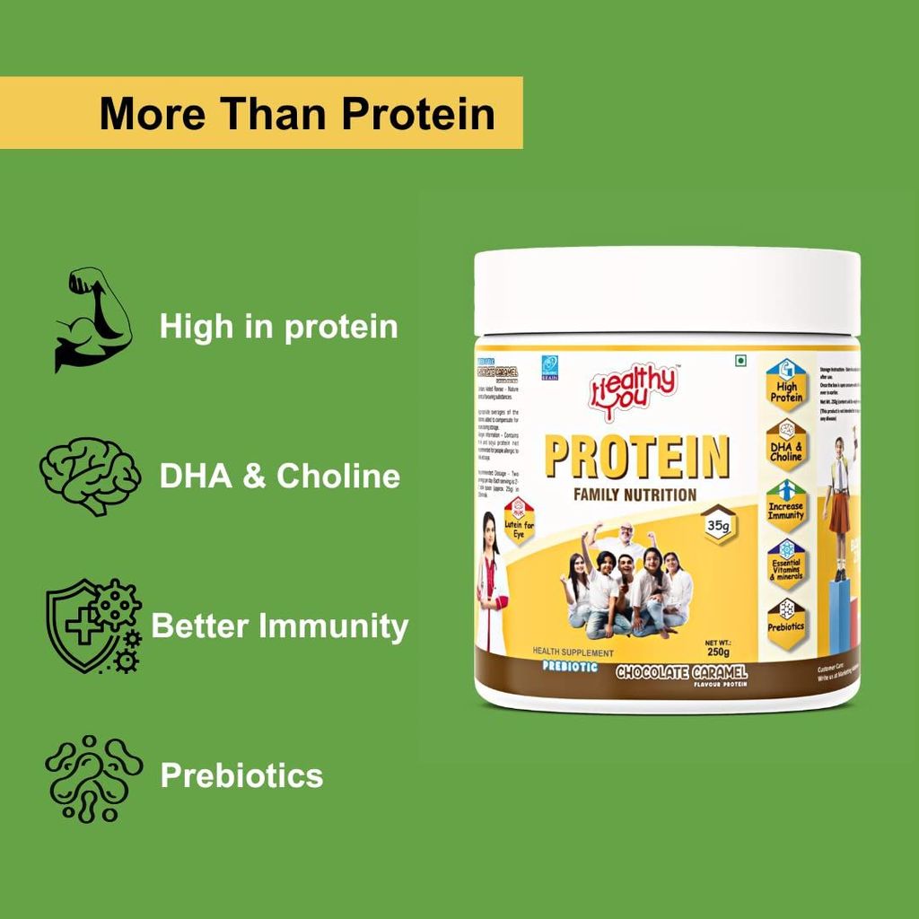 Healthy You Protein | Daily Family Nutrition Needs| Fewer Carbohydrate & Double Protein| Contains Soya and Pea Protein| Pre Biotics| 6.25g Protein per scoop view 2