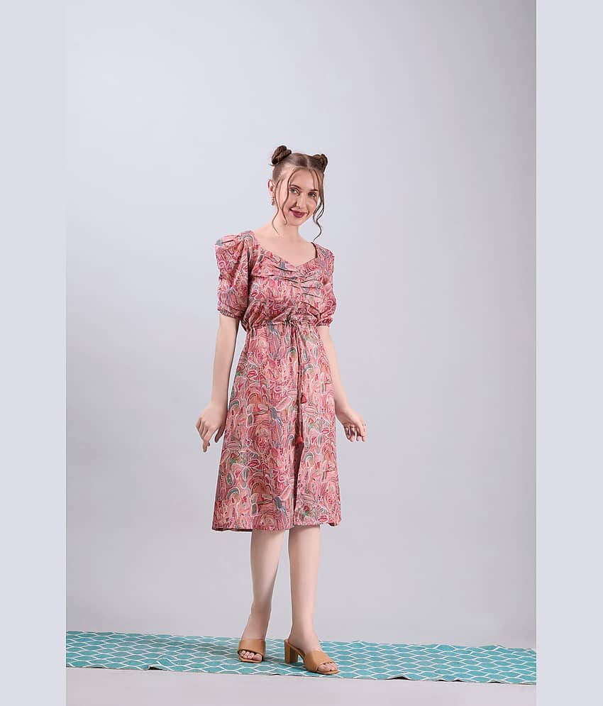 Amarasha Women Crepe Printed Fit & Flare Dress ( Peach ) view 2