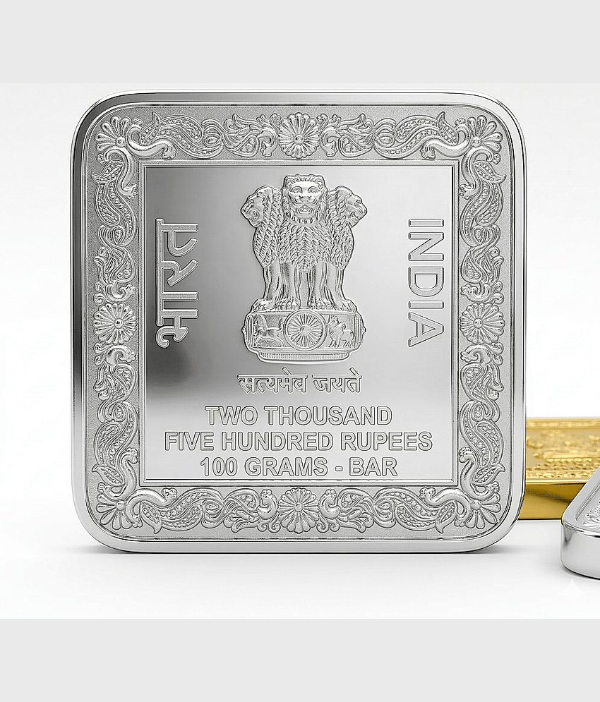 100 Grams 2500 Rupees Meenakshi Temple - Madurai, India Silver-Plated Coin Bar view 2
