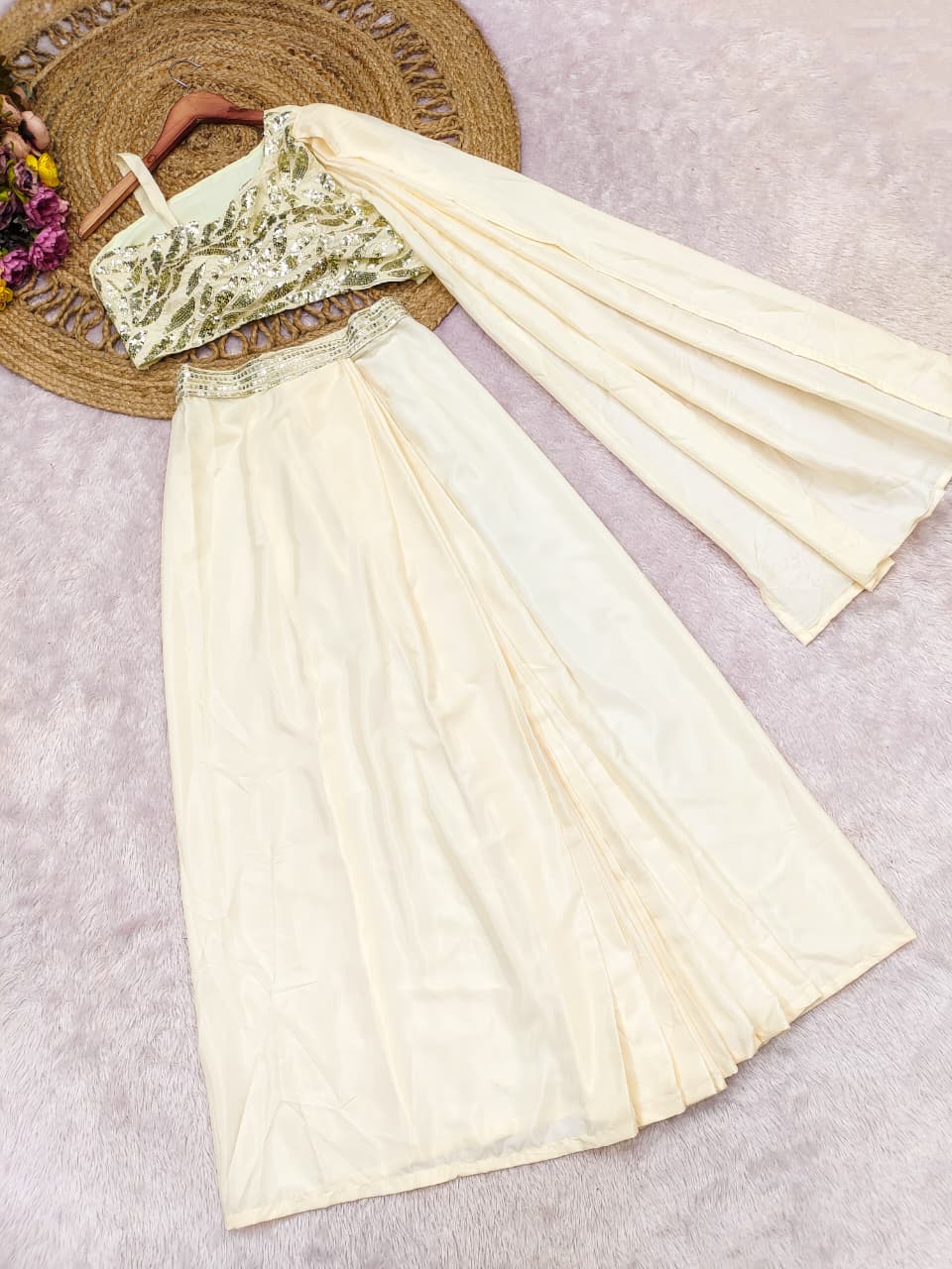 Dhoti Style Saree with Embroidered Blouse view 2