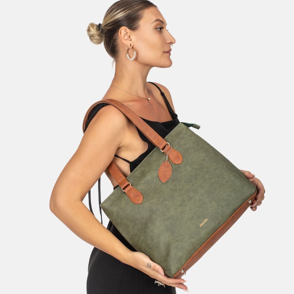 Ladylike Tote Bag (Tan & Green) view 2