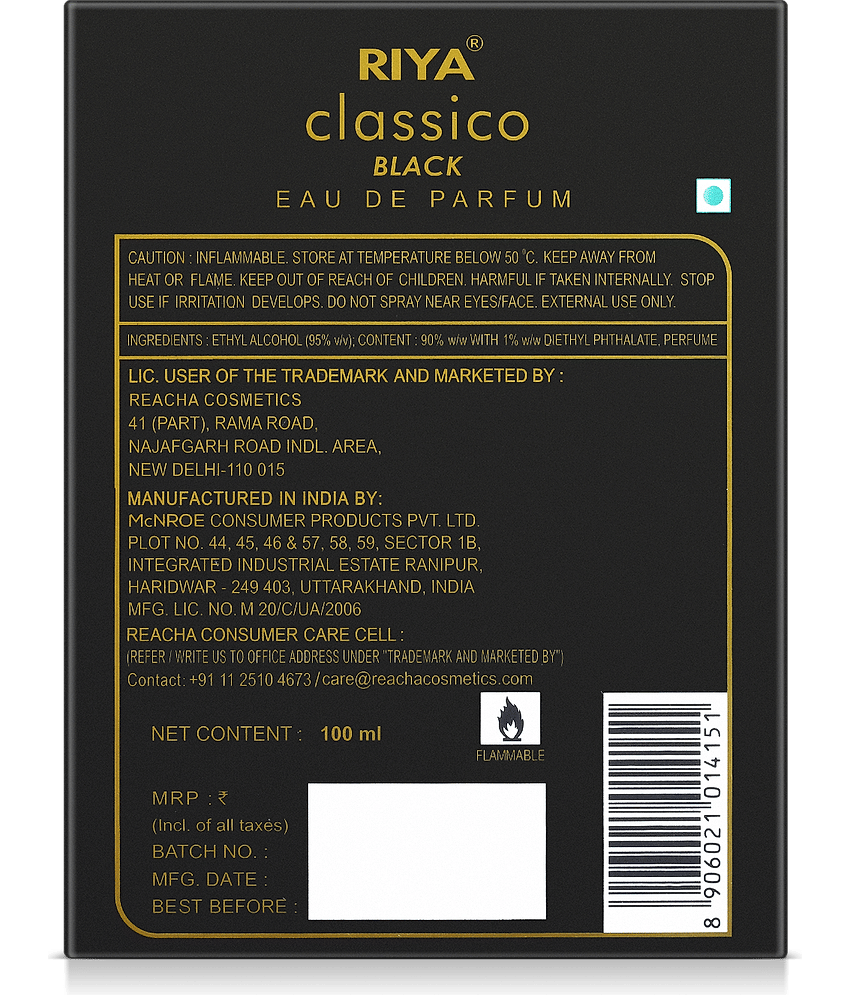 Riya Classico Black Eau De Parfum (EDP) For Men 100 ( Pack of 1 ) view 2