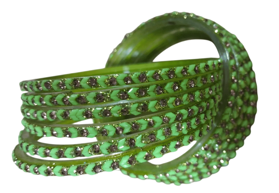 Green Glass Bangles with Rhinestones view 2