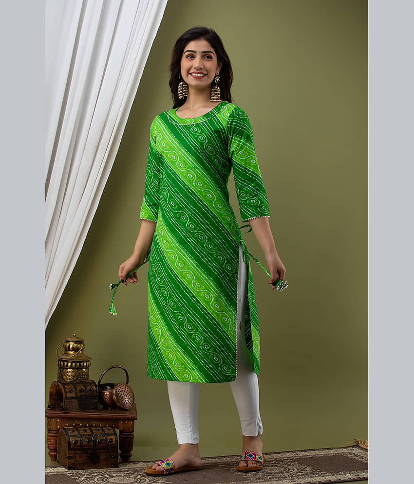 Lee Moda - Green Cotton Women's Straight Kurti ( Pack of 1 ) view 2
