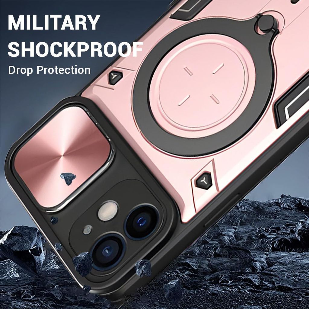 LIRAMARK Case Compatible with Apple iPhone 12 (6.1 inch) with Stand & Slider Camera Military Grade Drop Protection view 2