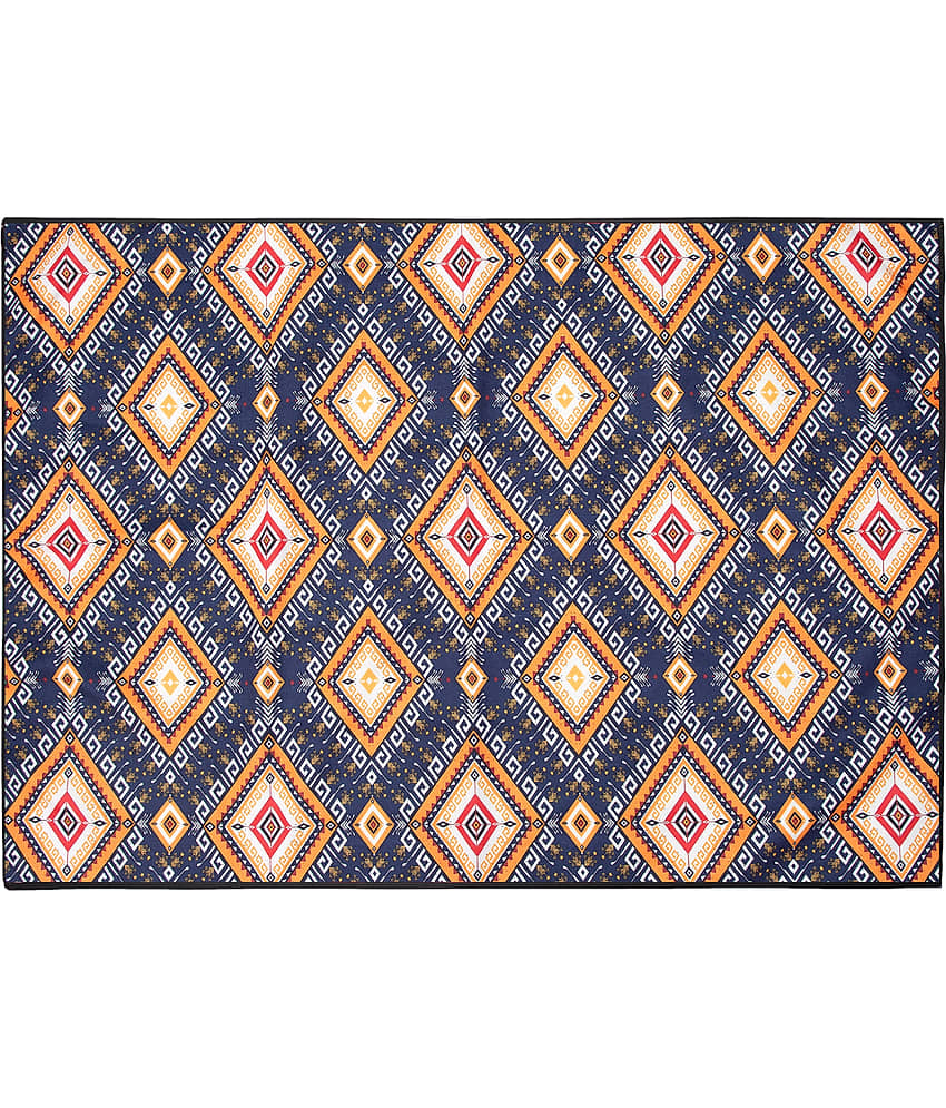 Aazeem Navy Velvet Carpet Abstract 2x5 Ft view 2