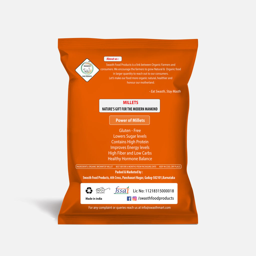 SWASTH Unpolished and Natural Browntop Millet 05kg Pack of 5 - 1Kg Each (Other Names of Brown Top Millet - Korale Cereals) view 2