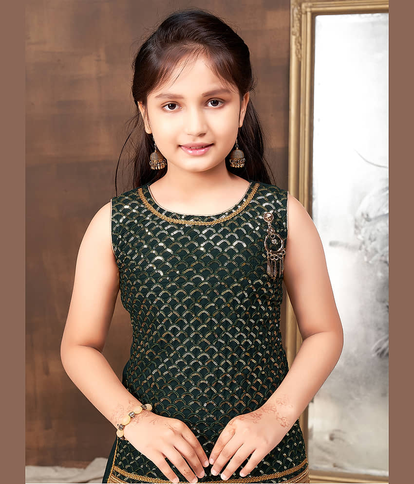 Aarika Girls Georgette Patiala Kurta Set ( Pack of 1 , Dark Green ) view 2