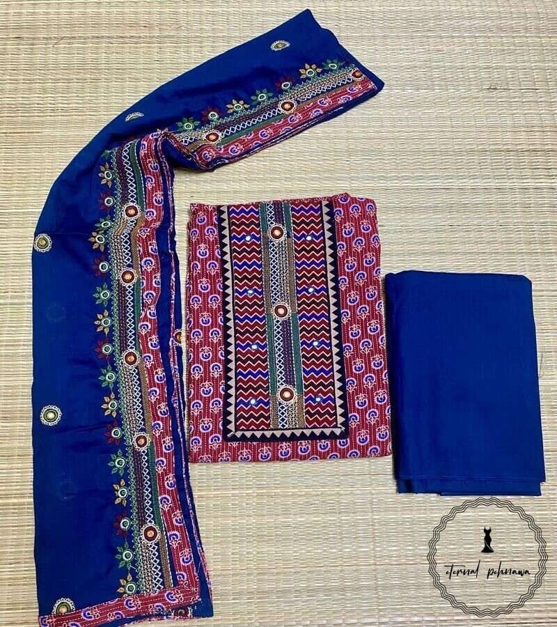 Ajrakh Print with Gujarat Gamthi Full Embroidery Suit view 2